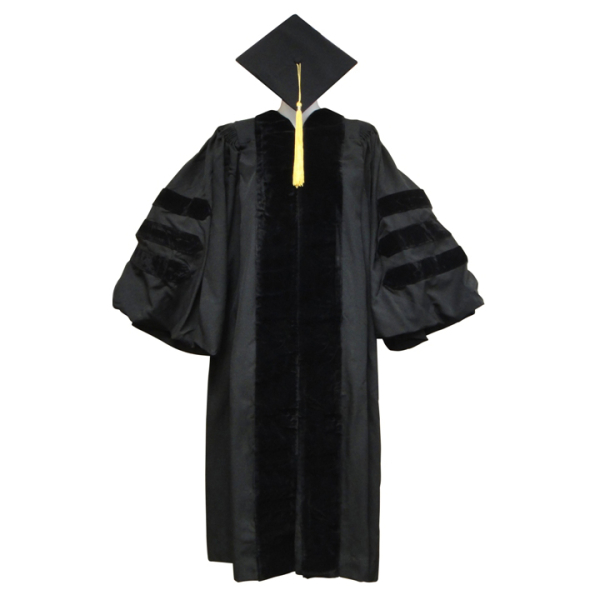 Doctoral Gown, Regular Cap, Tassel and Hood